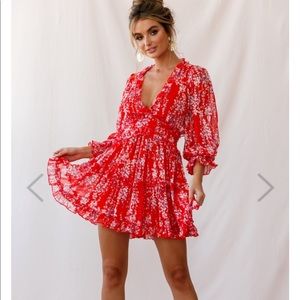 Laney Cutout Back Ruffle Detail Floral Dress Red